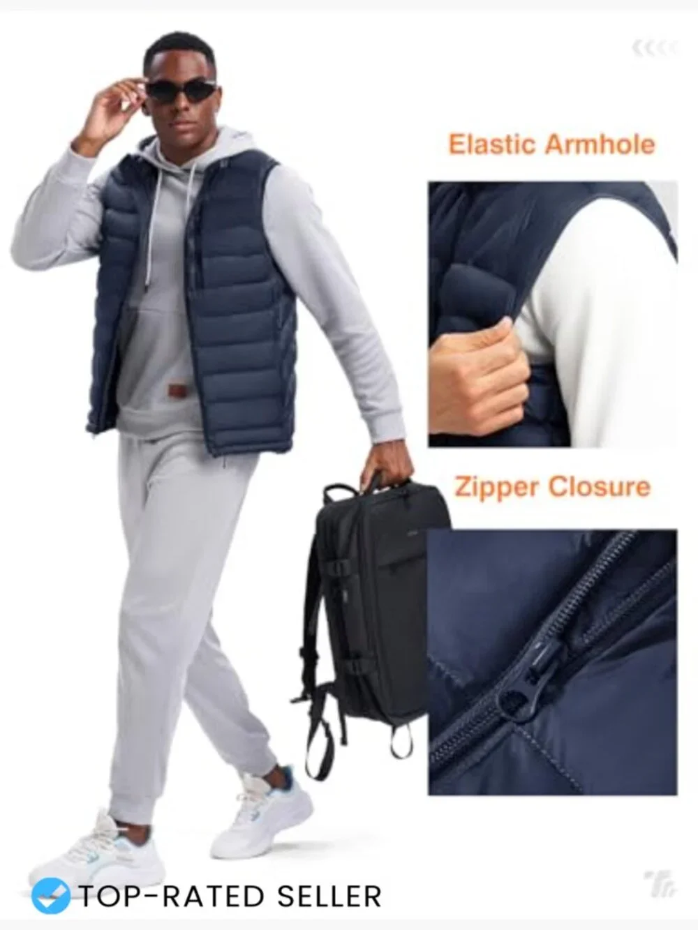 Men's Quilted Puffer Vest Insulated Water-Resistant Lightweight Packable Stand